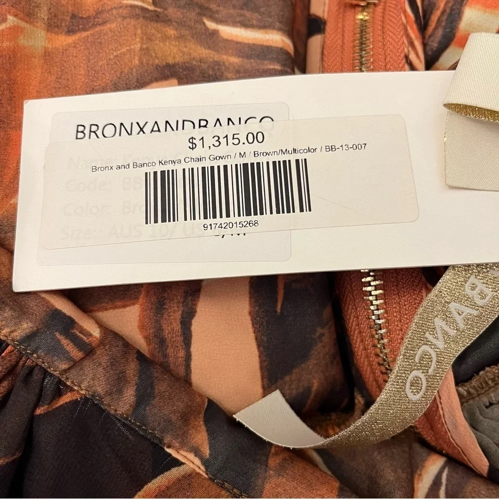 Bronx & Banco Kenya Silk Halter Maxi Dress Brown Animal Print Medium NWT - Picture 14 of 15